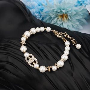 Pulsera vintage para mujer, pulsera con letra de perla en oro de 18 quilates y plata 925 galvanizada, regalo para amigas.