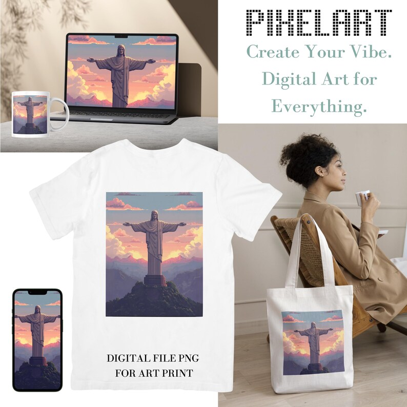 Retro Pixel Art Jesus Statue: Christ the King PNG (digital File) - Etsy ...