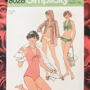 1970’s One Piece Swimsuit, Bikini and Coverup Pattern-Simplicity #8028