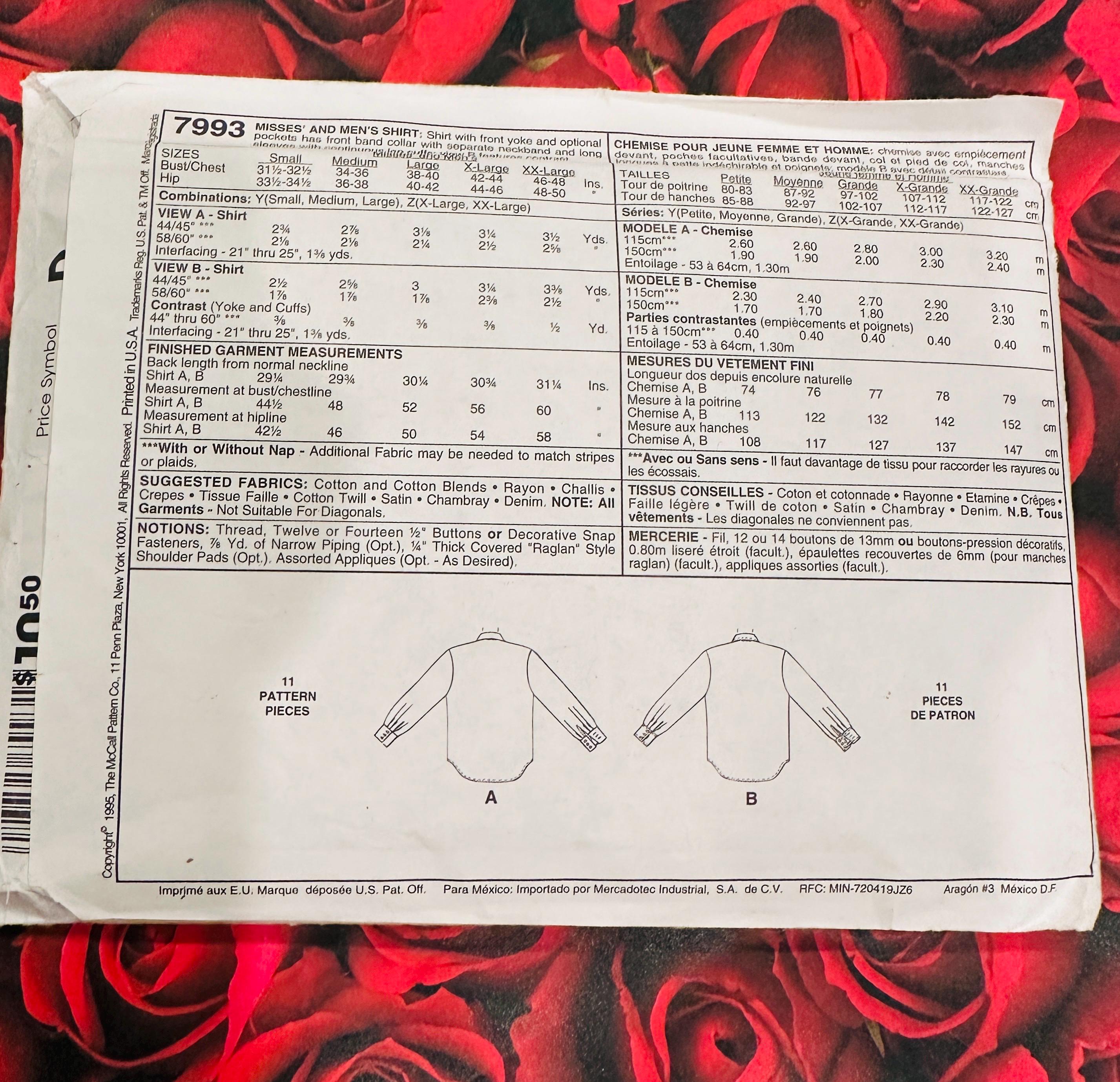 Uncut Miss and Mens Western Shirt Pattern-mccalls #7993 - Etsy