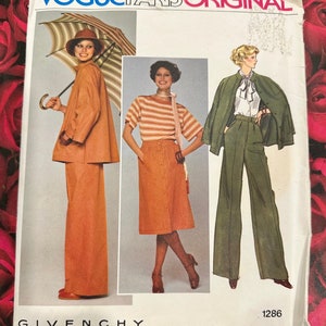 70&#39;s Givenchy Vintage Jacket, Pants and Skirt Sewing Pattern-Vogue Paris Original #1286
