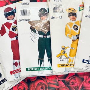 5 Uncut 1990’s  Power Ranger Costumes-Zack Black, Trini Yellow, Tommy Green and Billy Blue