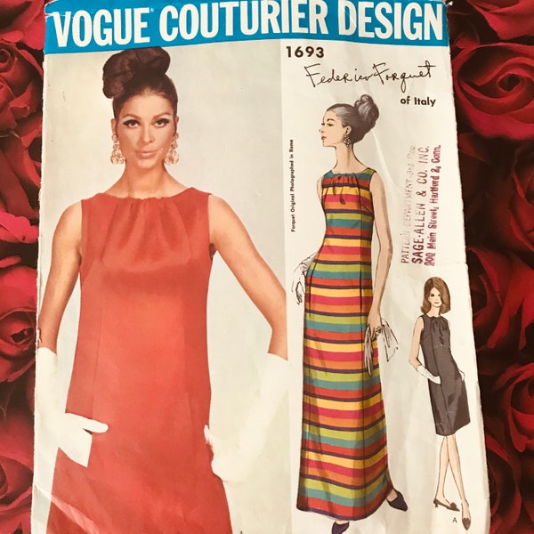 1960’s Frederico Forquet Couturier Designer Dress Pattern-Vogue #1693