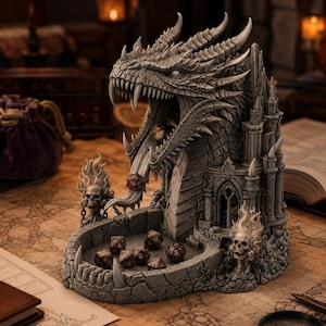 Drachenschädel-Würfel (STL-Datei) | Fantasy-Drachenwürfel (3D-Druckmodell) | D&D-Rollenspiel-Gelände (Digitaler Download)