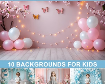 Balloon and flower studio Digital Backgrounds, Kids Photo Studio Backgrounds, Kids backgrounds for photographers