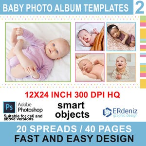 Baby Photo Album, Digital Photo Book Template for Photography, Bayb Album, 12x24 psd file, First Year Album, newborn album template