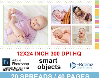Baby Photo Album, Digital Photo Book Template for Photography, Bayb Album, 12x24 psd file, First Year Album, newborn album template
