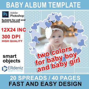 Baby album template,12x24 inch PSD baby album templates! Easy to edit, high resolution