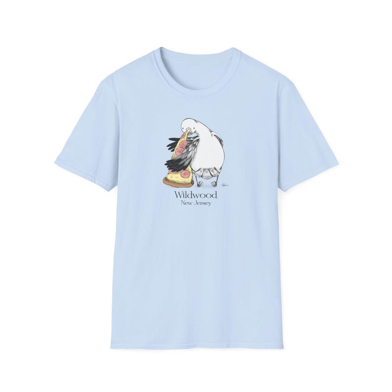 Wildwood - Jersey Shore Seagull - Unisex Soft T-Shirt | Hand-Drawn Seagull Design for Jersey Shore Towns Light Blue