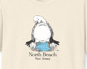 North Beach - Jersey Shore Seagull - Unisex Soft T-Shirt | Hand-Drawn Seagull Design for Jersey Shore Towns
