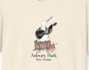Asbury Park - Jersey Shore Seagull - Unisex Soft T-Shirt | Hand-Drawn Seagull Design for Jersey Shore Towns