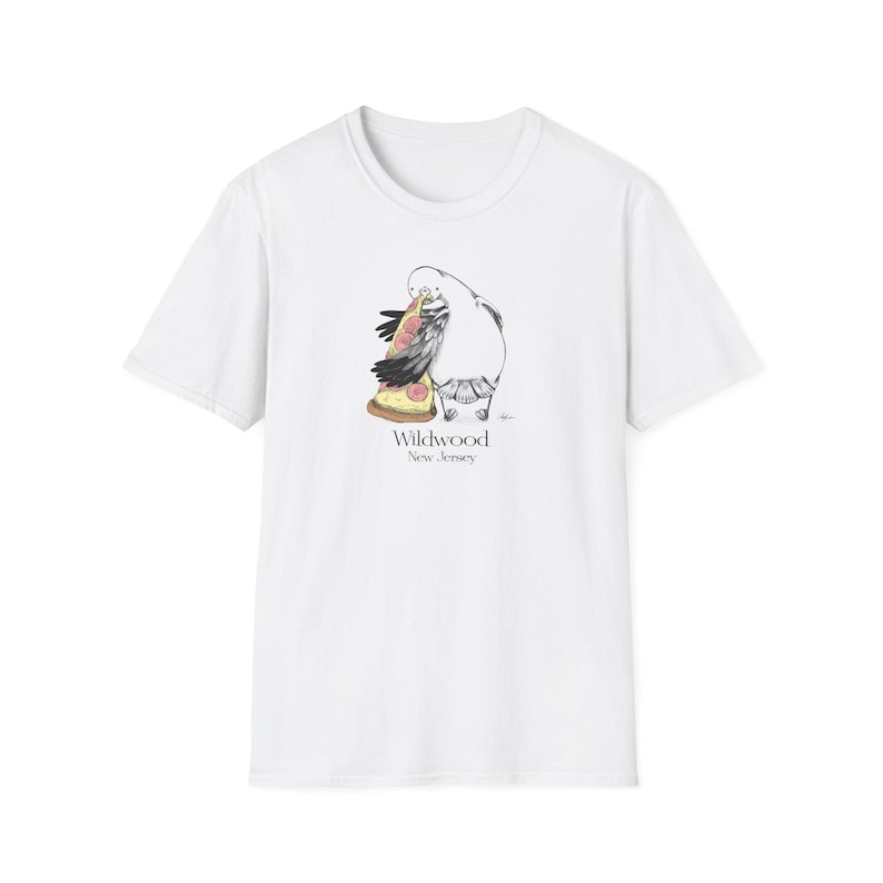 Wildwood - Jersey Shore Seagull - Unisex Soft T-Shirt | Hand-Drawn Seagull Design for Jersey Shore Towns White