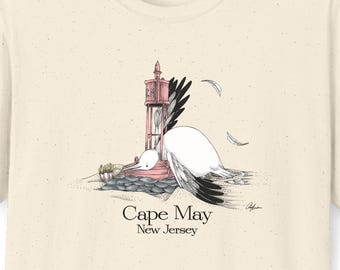Cape May - Jersey Shore Seagull - Unisex Soft T-Shirt | Hand-Drawn Seagull Design for Jersey Shore Towns
