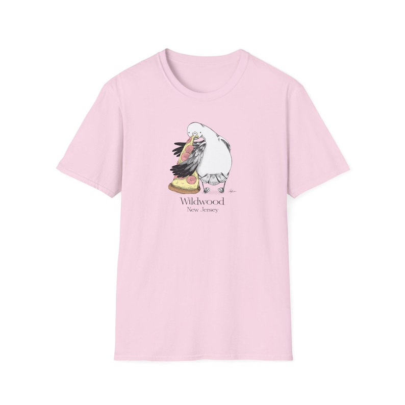 Wildwood - Jersey Shore Seagull - Unisex Soft T-Shirt | Hand-Drawn Seagull Design for Jersey Shore Towns Light Pink