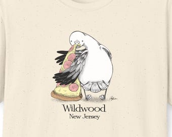 Wildwood - Mouette des rivages du New Jersey - T-shirt doux unisexe | Motif mouette dessiné à la main pour les villes de la côte du New Jersey
