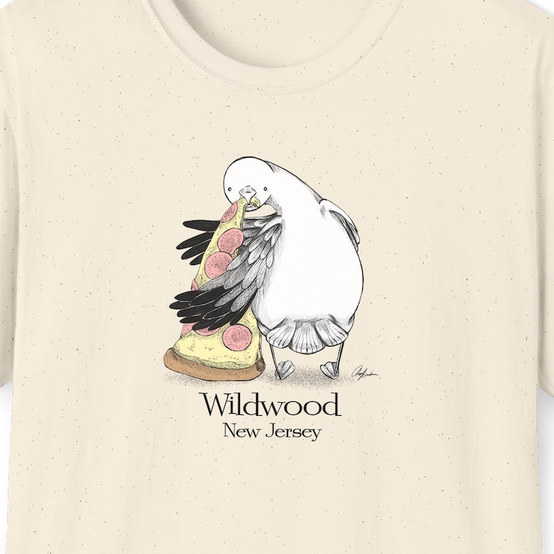 Wildwood - Jersey Shore Seagull - Unisex Soft T-Shirt | Hand-Drawn Seagull Design for Jersey Shore Towns bild 1