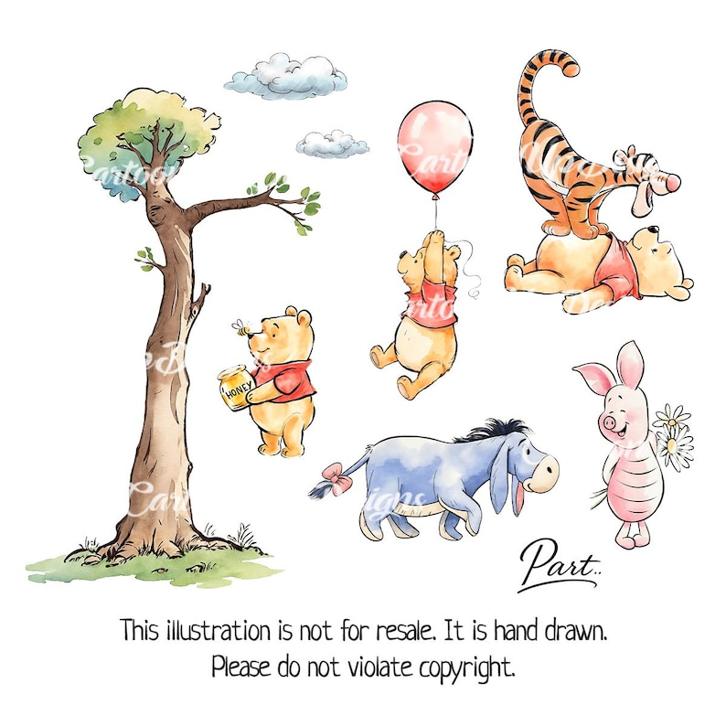 Vintage Winnie the Pooh Clip Art: 25 High-res PNG Images (digital ...