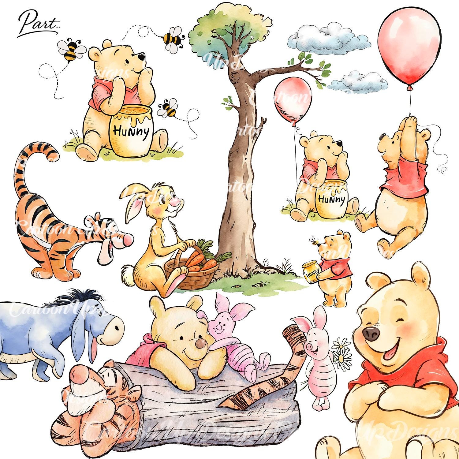 21 PNG, 5000 px . Classic Winnie the Pooh. Clip Art. PNG. Printable, Instant Download for Birthday, Vintage Winnie the Pooh. High Quality