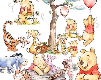Vintage Winnie the Pooh Clip Art: 25 High-Res PNG Images (Digital Download)