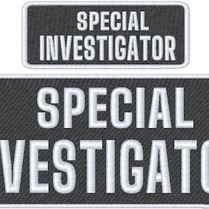 Parche bordado INVESTIGADOR ESPECIAL 10x4 y 5x2 pulgadas Respaldo de bucle Letras blancas con borde blanco