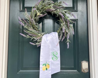 Custom Embroidered Personalized Lemons & Monogram Wreath Sash
