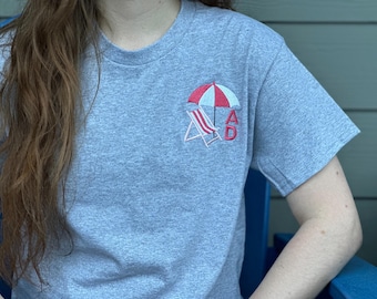 Custom Embroidered Crew Neck T-Shirt for Women - Beach Chair with Personalized Monogram