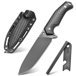 D2 Steel Survival Knife: 5&#39;&#39; PVD Coated Blade, Black G10 Handle, Fire Starter