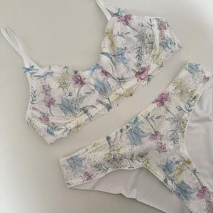Handmade Floral Lace Lingerie Set – Soft White Bralette and Panties