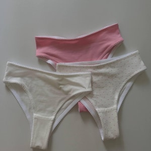 Soft Cotton Brazilian Panties Set In Pink Ivory Heart Print Handmade Underwear Comfortable Natural Lingerie Gift For Her