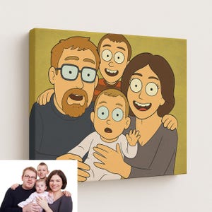 Ritratto personalizzato in stile Rick & Morty su tela – Regalo originale per famiglia, coppia o bambini – Illustrazione cartoon unica e divertente