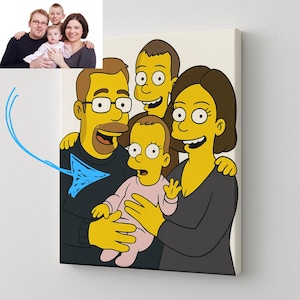 Retrato personalizado estilo Simpsons en lienzo – Regalo original para familia, pareja o niños – Ilustración de dibujos animados única y divertida