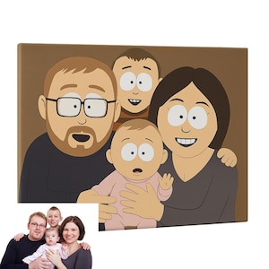 Retrato personalizado estilo South Park sobre lienzo – Regalo original para familia, pareja o niños – Ilustración de dibujos animados única y divertida