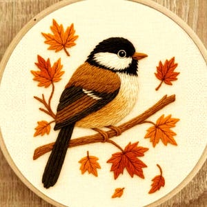 Autumn Bird Embroidery Pattern: Needle Painting for Beginners (PDF Download)