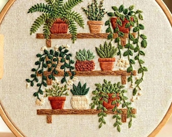 Houseplants Embroidery Pattern | Modern Botanical Hand Embroidery PDF Design | Easy Beginner Greenery Hoop Art