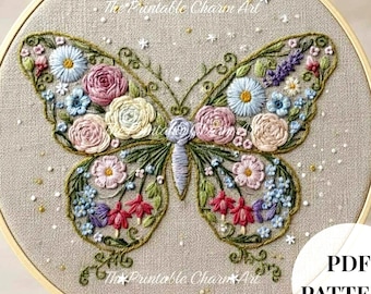 Butterfly Hand Embroidery Pattern – Floral Beginner Design (PDF Download)