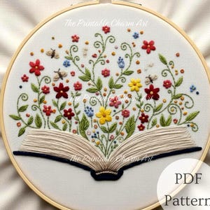 Patrón de bordado a mano de libro floral: Manualidad DIY para principiantes (Descargar PDF)