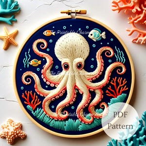 Oktopus Handstickerei, Ocean Wildlife Decor (PDF Download, 6 Größen)