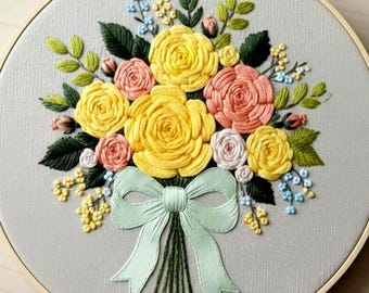 バラの花束の刺繍パターン（PDFダウンロード） - Etsy 日本