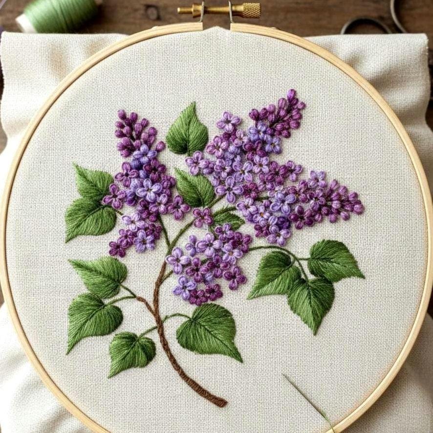 Lilac Branch Hand Embroidery Pattern, Purple Flower Design, Beginner ...