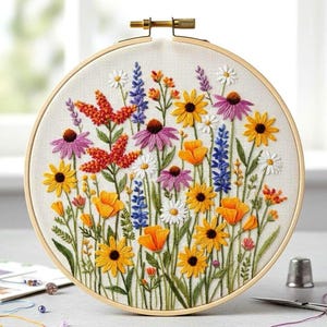 Wildflower Meadow Hand Embroidery Pattern, Beginner DIY (PDF)