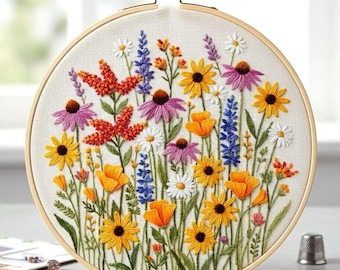 Wildblumen Wiese Hand Stickmuster, Anfänger DIY (PDF)