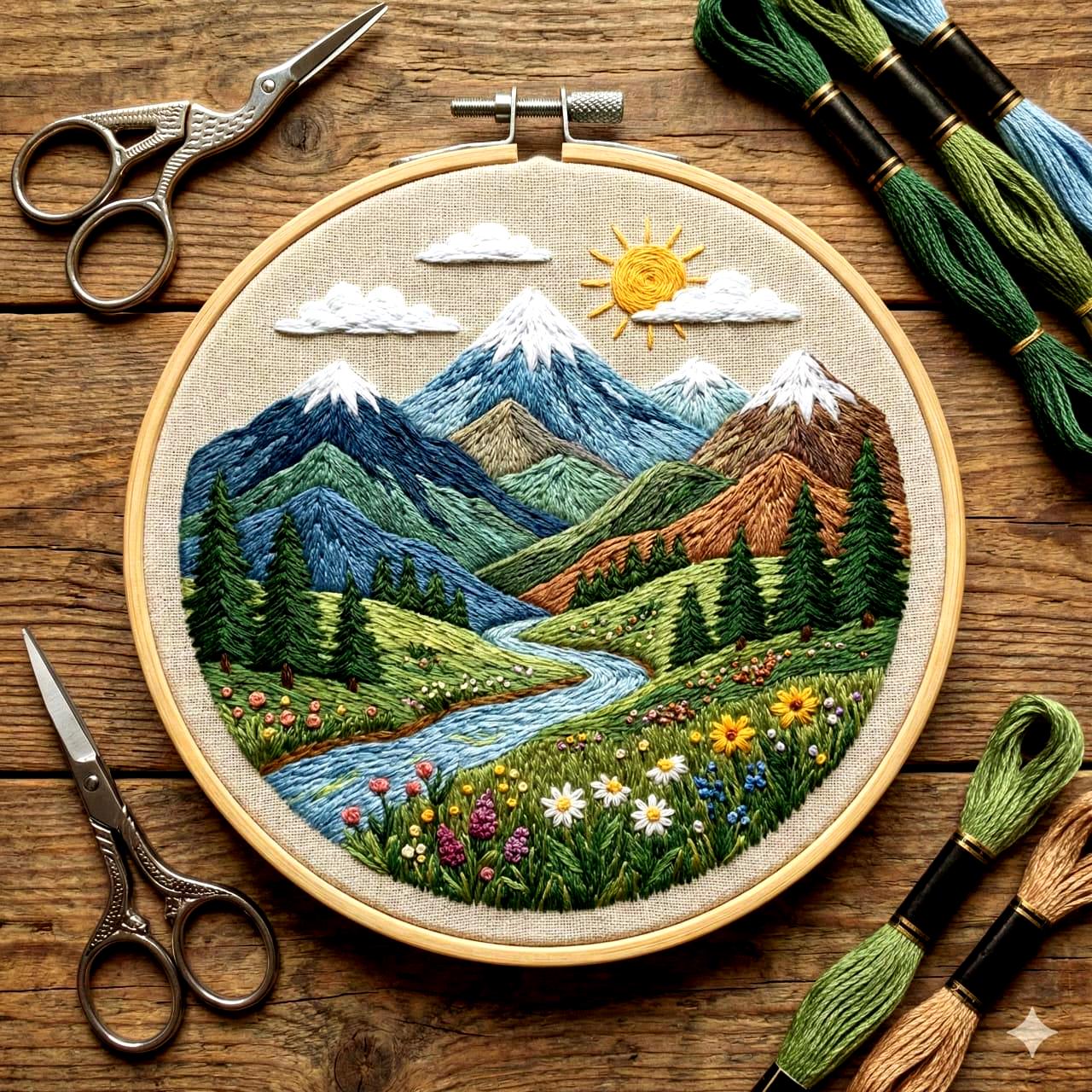 Mountain River Embroidery Pattern – Landscape Hand Embroidery PDF ...