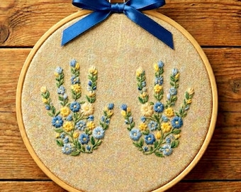 Floral Baby Handprint Embroidery Pattern: Nursery Keepsake Design (PDF)