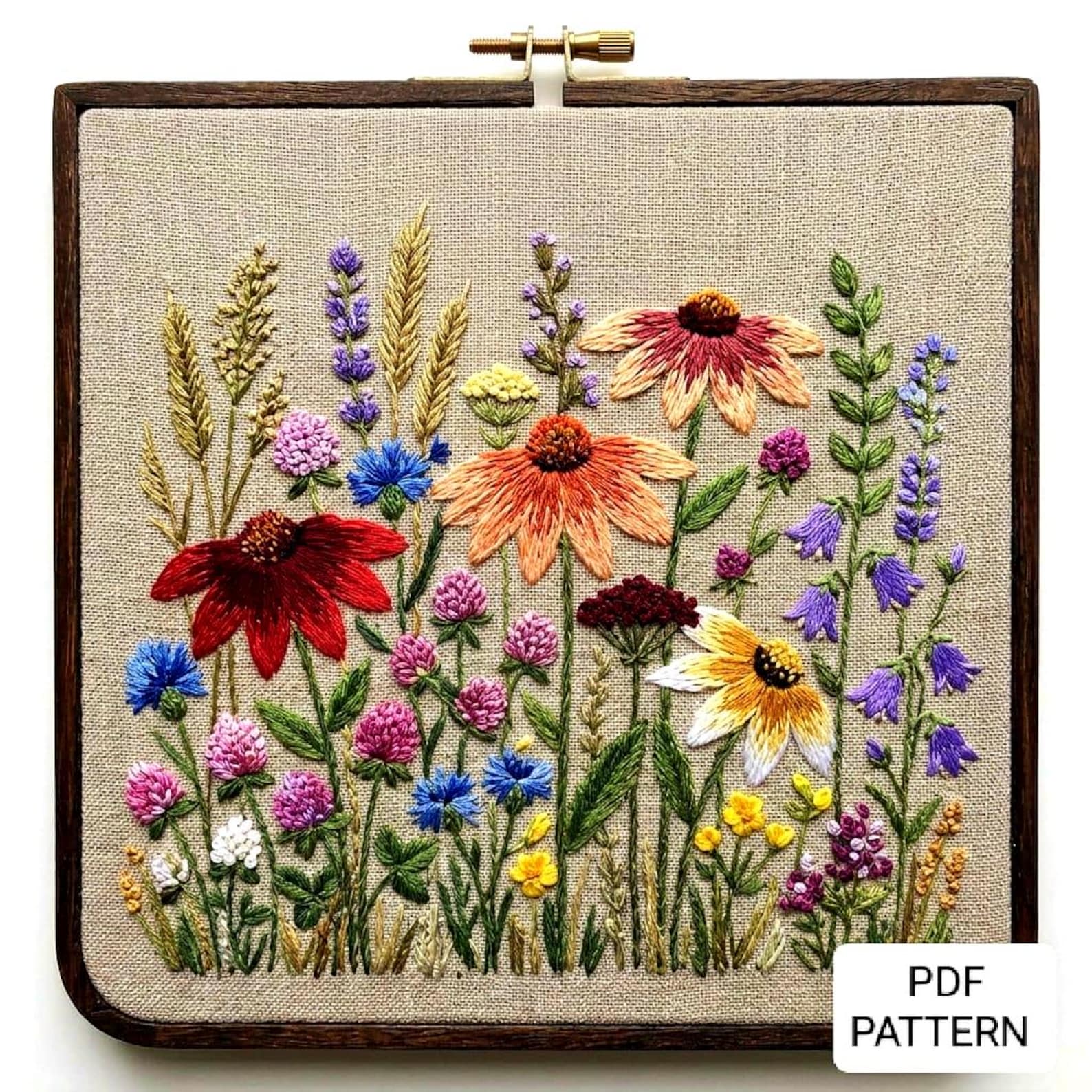 Wildflower Meadow Embroidery Pattern (PDF) – Botanical Floral Hoop ...
