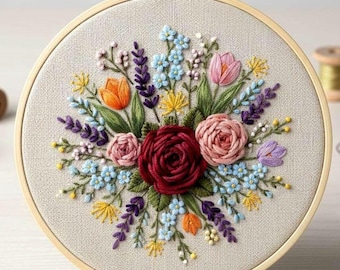 Wildblumen Blumenstrauß Stickmuster | Florale Hoop Art (PDF)