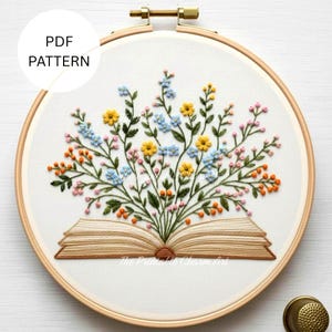 Floral Book Hand Embroidery Pattern: Beginner DIY Craft (PDF Download)