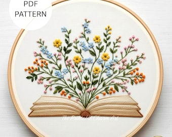 Floral Book Hand Embroidery Pattern: Beginner DIY Craft (PDF Download)