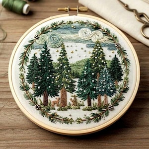 Pine Tree Embroidery Pattern, Winter Forest DIY (PDF Pattern)