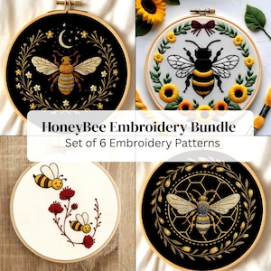 Bumble Bee Embroidery Pattern Bundle: 6 Honeybee Designs (PDF Download, Beginner Friendly)