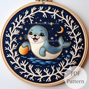 Seal Hand Embroidery Pattern: Coastal Home Decor (PDF Pattern, 6 Sizes Included)